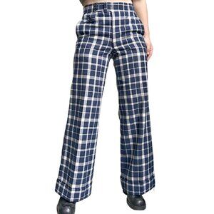 70s vintage highwaisted flare trousers plaid wool blend wide leg bellbottom